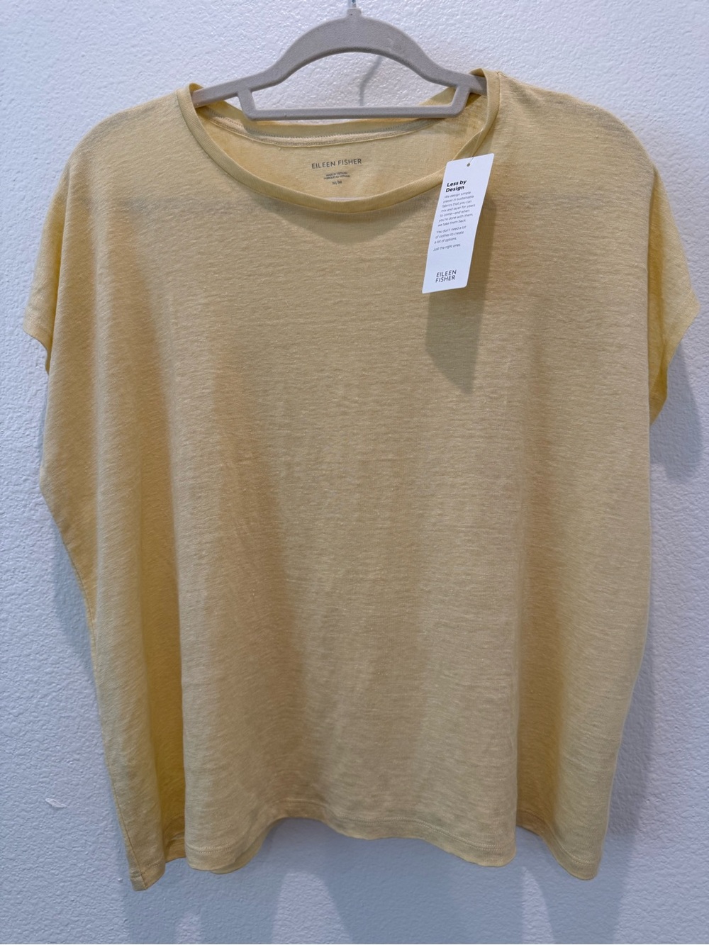 Eileen Fisher NWT Boxy top tee 100% linen crewneck natural fibers butter yellow